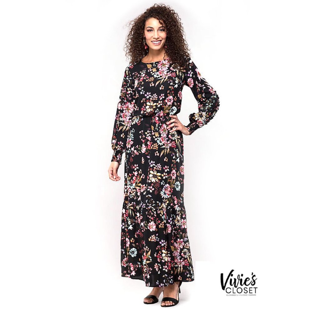 NWT ECI Boho Maxi Long Sleeve Floral Dress Med